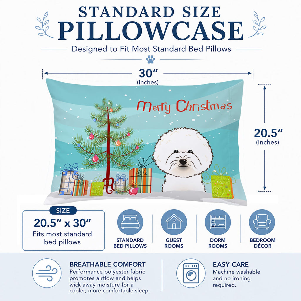 Christmas Tree and Bichon Frise Standard Pillowcase Lightweight Super Soft Easy Care Decorative Artwork Pillowcase, Standard