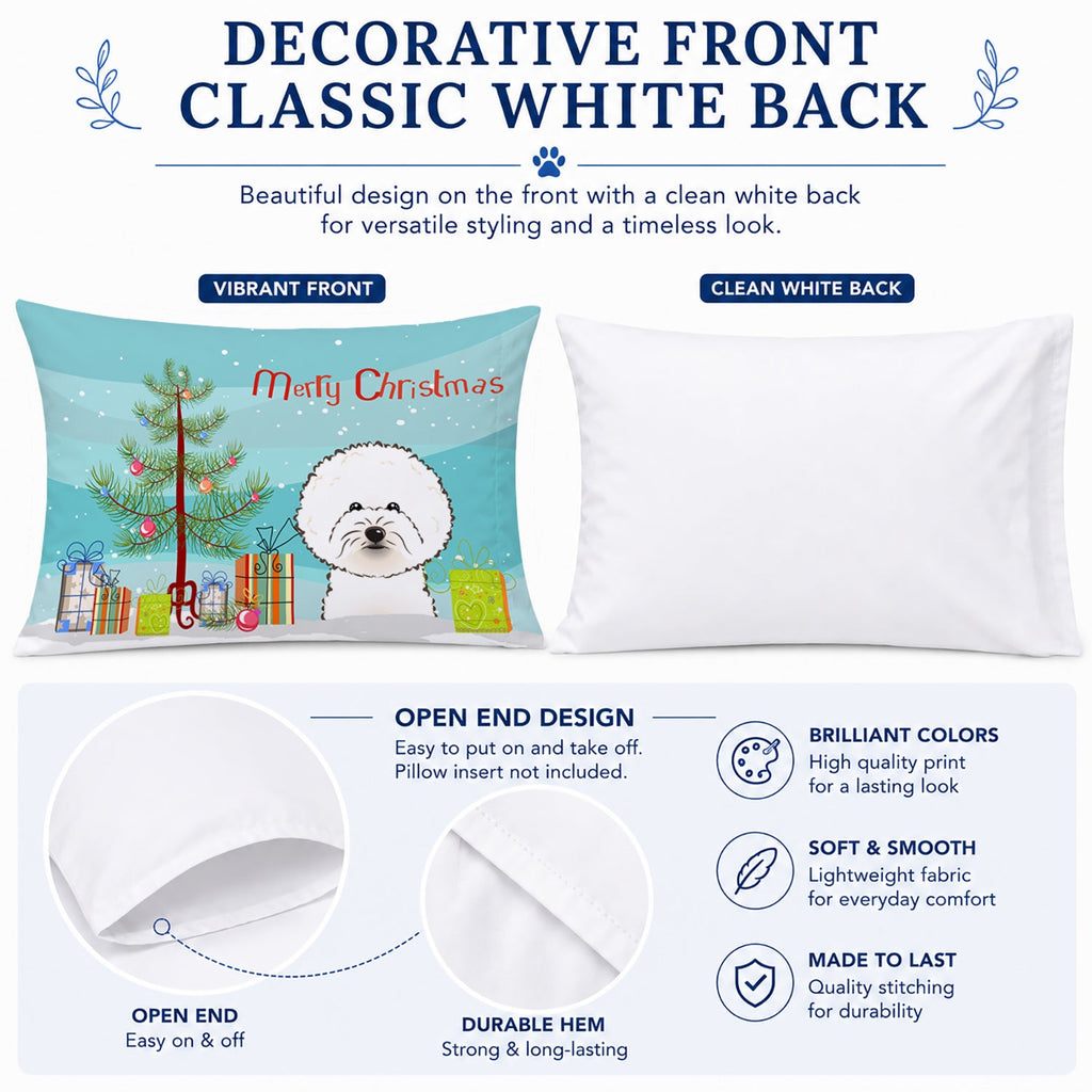 Christmas Tree and Bichon Frise Standard Pillowcase Lightweight Super Soft Easy Care Decorative Artwork Pillowcase, Standard