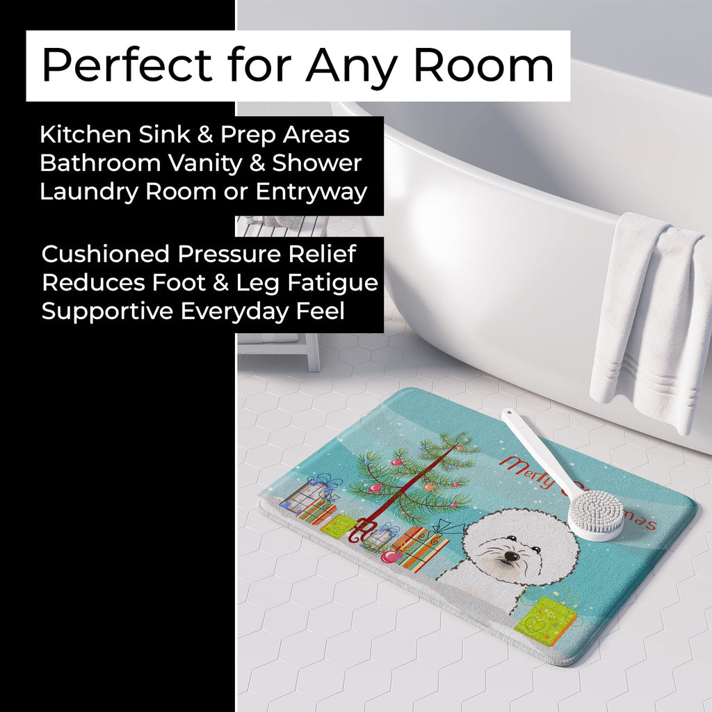 Christmas Tree and Bichon Frise Memory Foam Kitchen Mat Machine Washable Anti-Fatigue Cushion Comfort Bath or Kitchen Rug