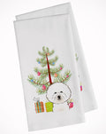 Christmas Tree and Bichon Frise Kitchen Towel Set of 2 White Dish Towels Decorative Bathroom Hand towel for Hand, Face, Hair, Yoga, Tea, Dishcloth, 19 X 28", White