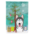 Christmas Tree and Alaskan Malamute House Flag 28x40 Porch Sleeve Pole Decorative Outside Yard Banner Artwork Wall Hanging, Polyester