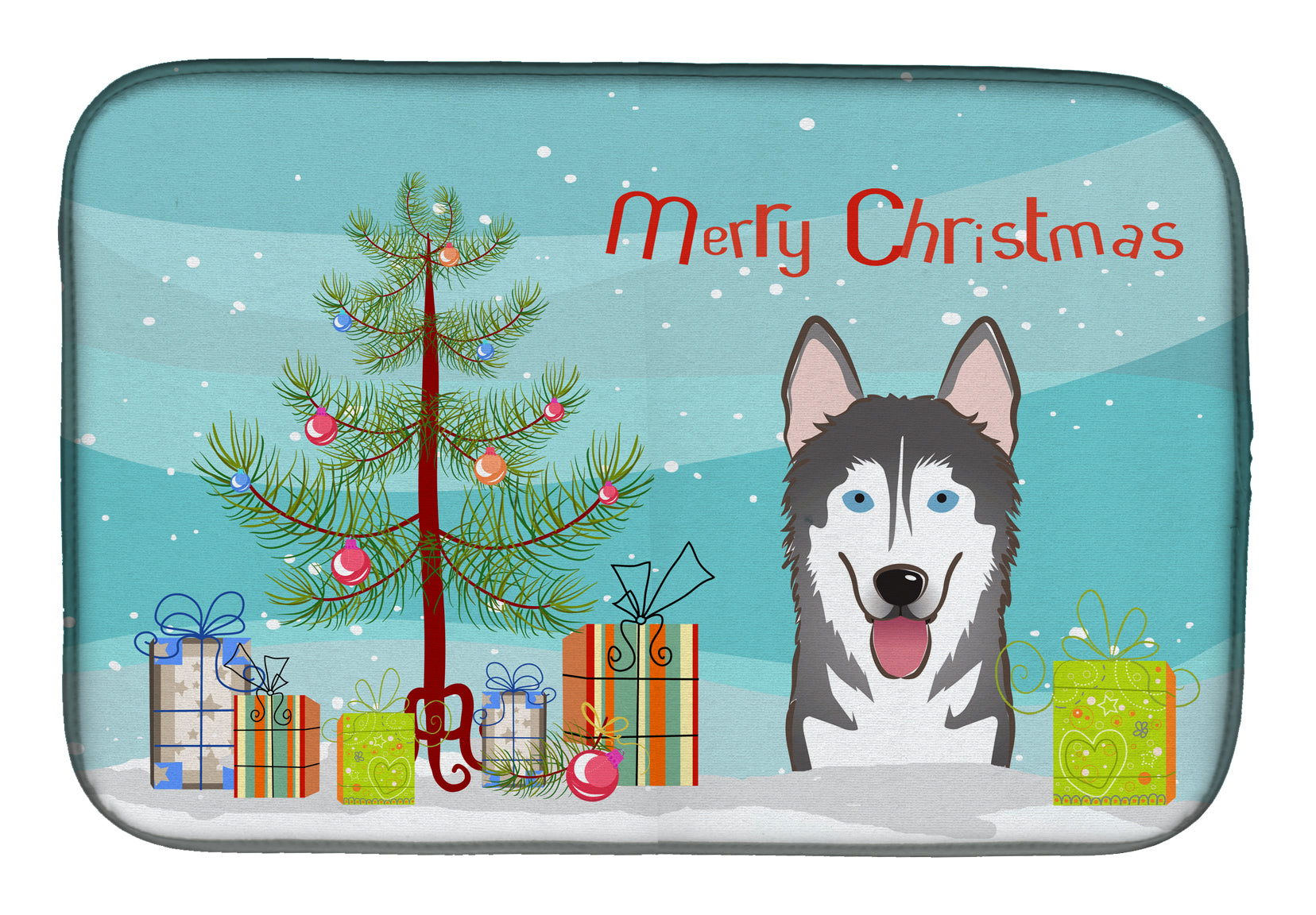 Christmas Tree and Alaskan Malamute Dish Drying Mat Absorbent Dish Drying Mat Pad for Kitchen Counter Dish Drainer Mat for Countertop, 14 x 21", Multicolor