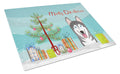 Christmas Tree and Alaskan Malamute Cutting Board Tempered Glass Kitchen Cutting Surface, Heat Resistant Chopping, Non-Slip Feet, Food Prep & Serving