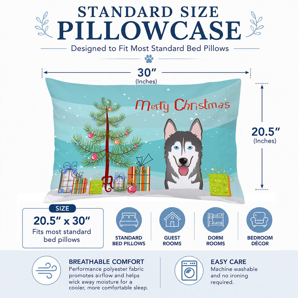 Christmas Tree and Alaskan Malamute Standard Pillowcase Lightweight Super Soft Easy Care Decorative Artwork Pillowcase, Standard