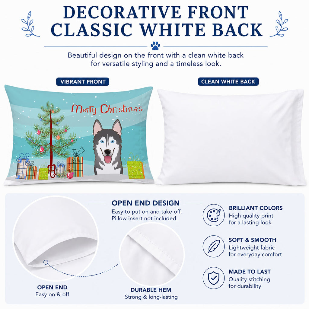 Christmas Tree and Alaskan Malamute Standard Pillowcase Lightweight Super Soft Easy Care Decorative Artwork Pillowcase, Standard