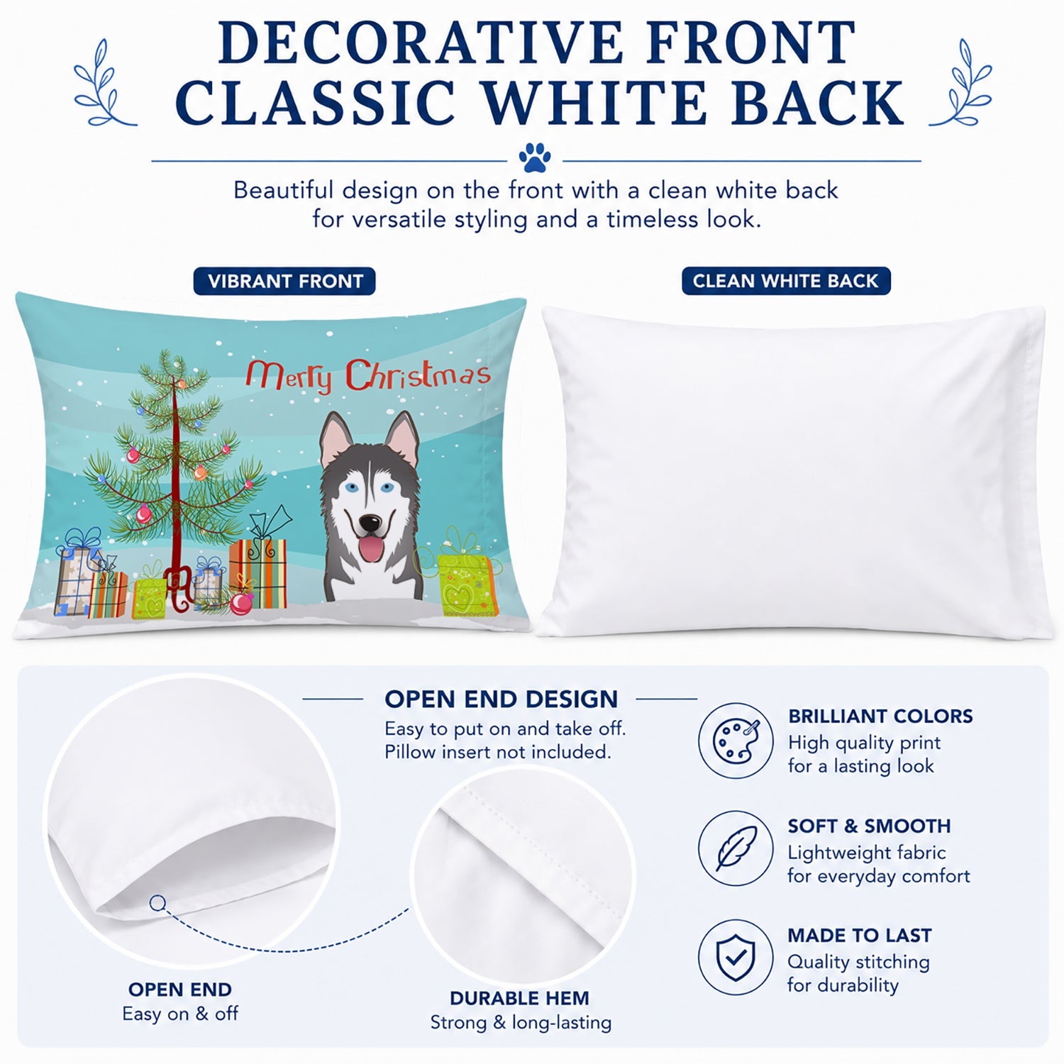 Christmas Tree and Alaskan Malamute Standard Pillowcase Lightweight Super Soft Easy Care Decorative Artwork Pillowcase, Standard