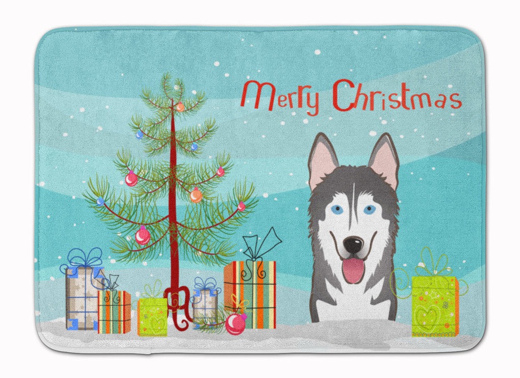 Christmas Tree and Alaskan Malamute Memory Foam Kitchen Mat Machine Washable Anti-Fatigue Cushion Comfort Bath or Kitchen Rug