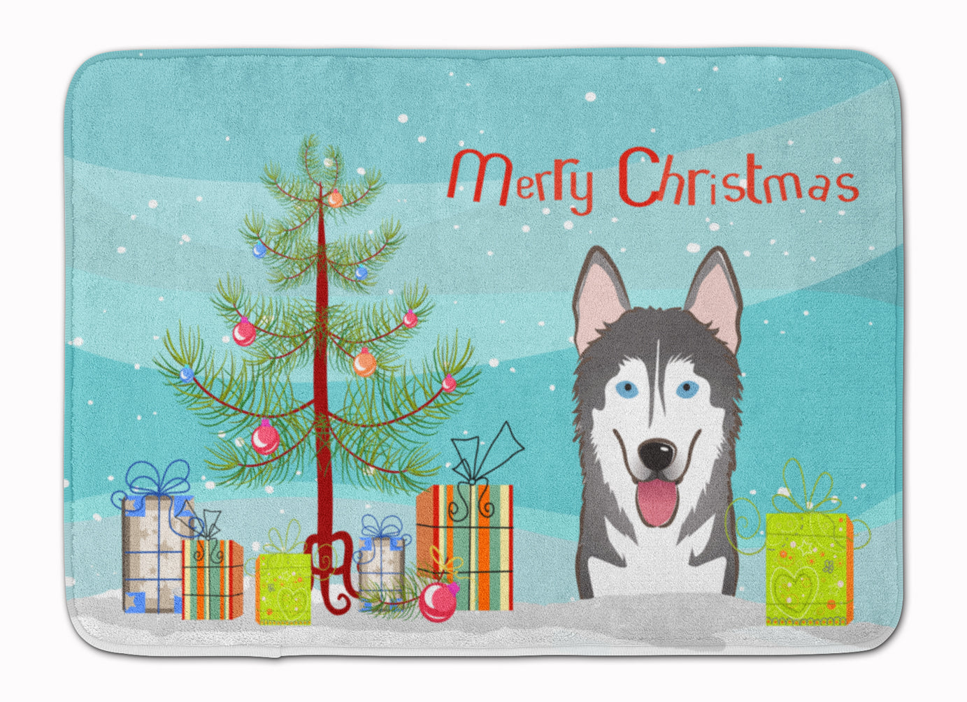 Christmas Tree and Alaskan Malamute Memory Foam Kitchen Mat Machine Washable Anti-Fatigue Cushion Comfort Bath or Kitchen Rug