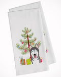 Christmas Tree and Alaskan Malamute Kitchen Towel Set of 2 White Dish Towels Decorative Bathroom Hand towel for Hand, Face, Hair, Yoga, Tea, Dishcloth, 19 X 28", White