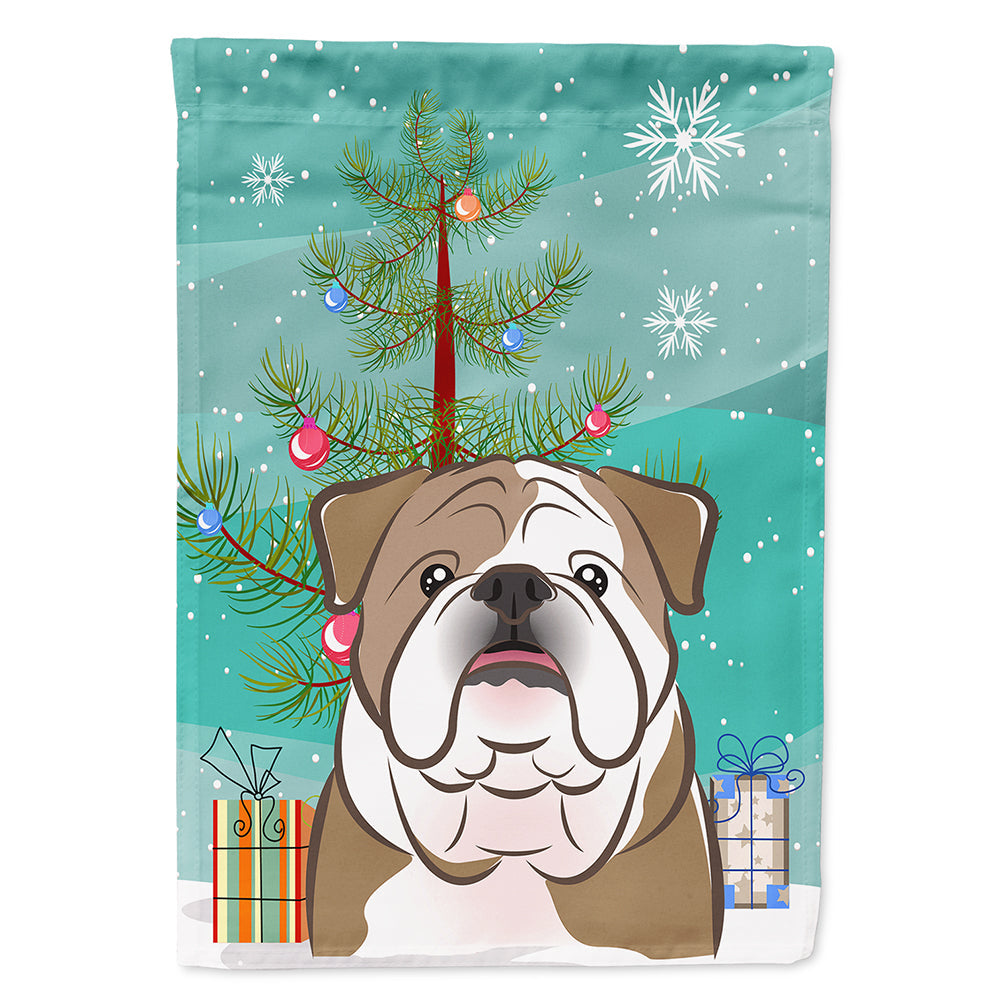 Christmas Tree and English Bulldog  House Flag 28x40 Porch Sleeve Pole Decorative Outside Yard Banner Artwork Wall Hanging, Polyester