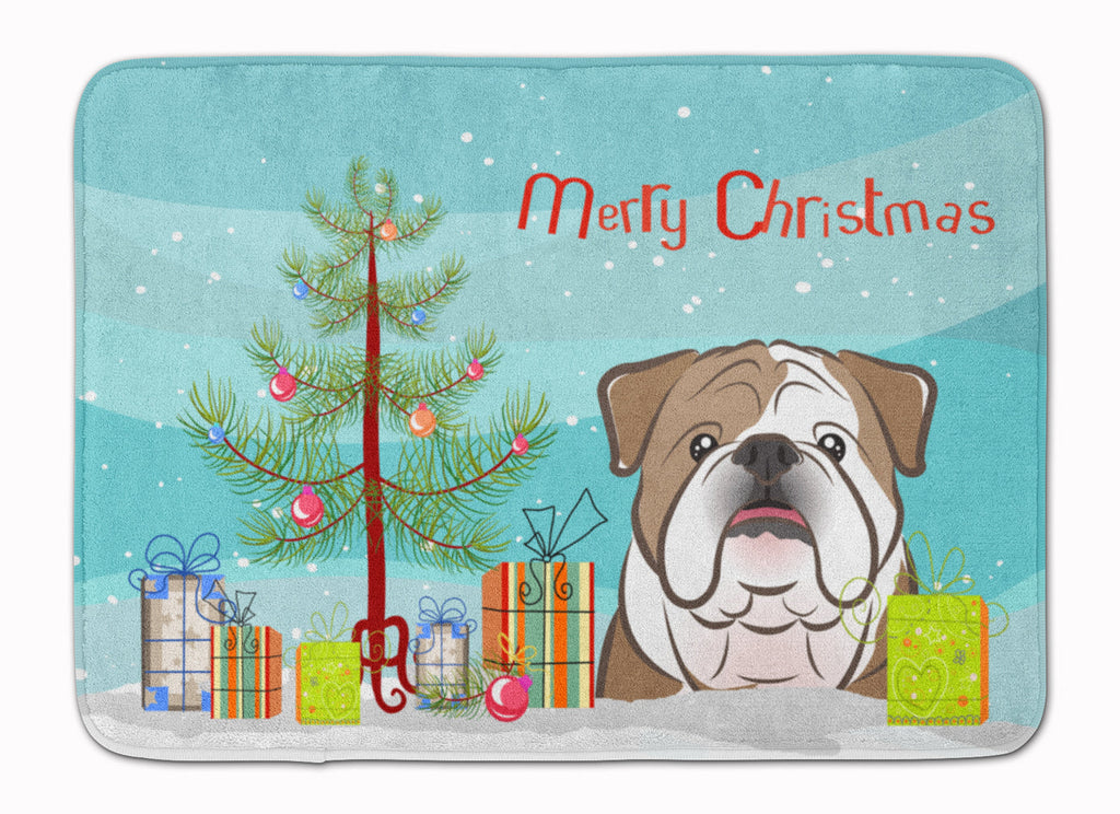 Christmas Tree and English Bulldog  Memory Foam Kitchen Mat Machine Washable Anti-Fatigue Cushion Comfort Bath or Kitchen Rug
