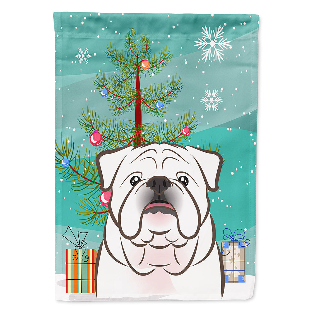 Christmas Tree and White English Bulldog  House Flag 28x40 Porch Sleeve Pole Decorative Outside Yard Banner Artwork Wall Hanging, Polyester