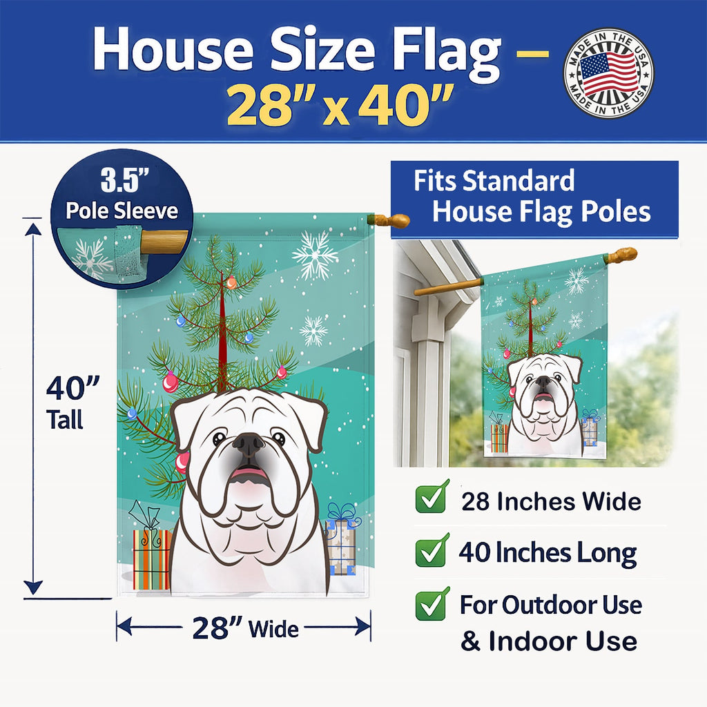 Christmas Tree and White English Bulldog  House Flag 28x40 Porch Sleeve Pole Decorative Outside Yard Banner Artwork Wall Hanging, Polyester