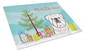 Christmas Tree and White English Bulldog  Cutting Board Tempered Glass Kitchen Cutting Surface, Heat Resistant Chopping, Non-Slip Feet, Food Prep & Serving