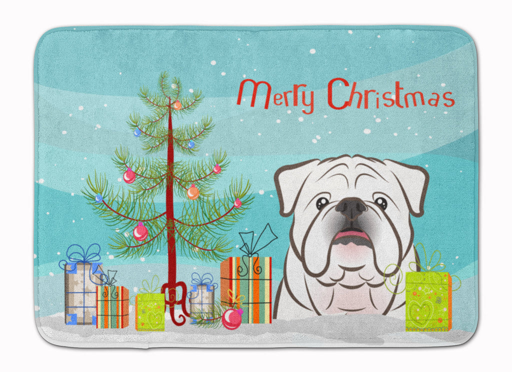 Christmas Tree and White English Bulldog  Memory Foam Kitchen Mat Machine Washable Anti-Fatigue Cushion Comfort Bath or Kitchen Rug