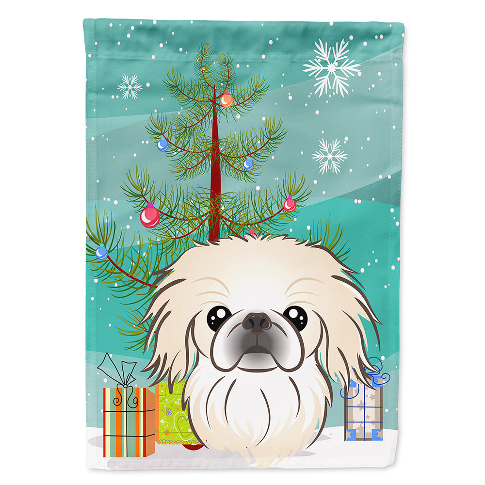 Christmas Tree and Pekingese House Flag 28x40 Porch Sleeve Pole Decorative Outside Yard Banner Artwork Wall Hanging, Polyester