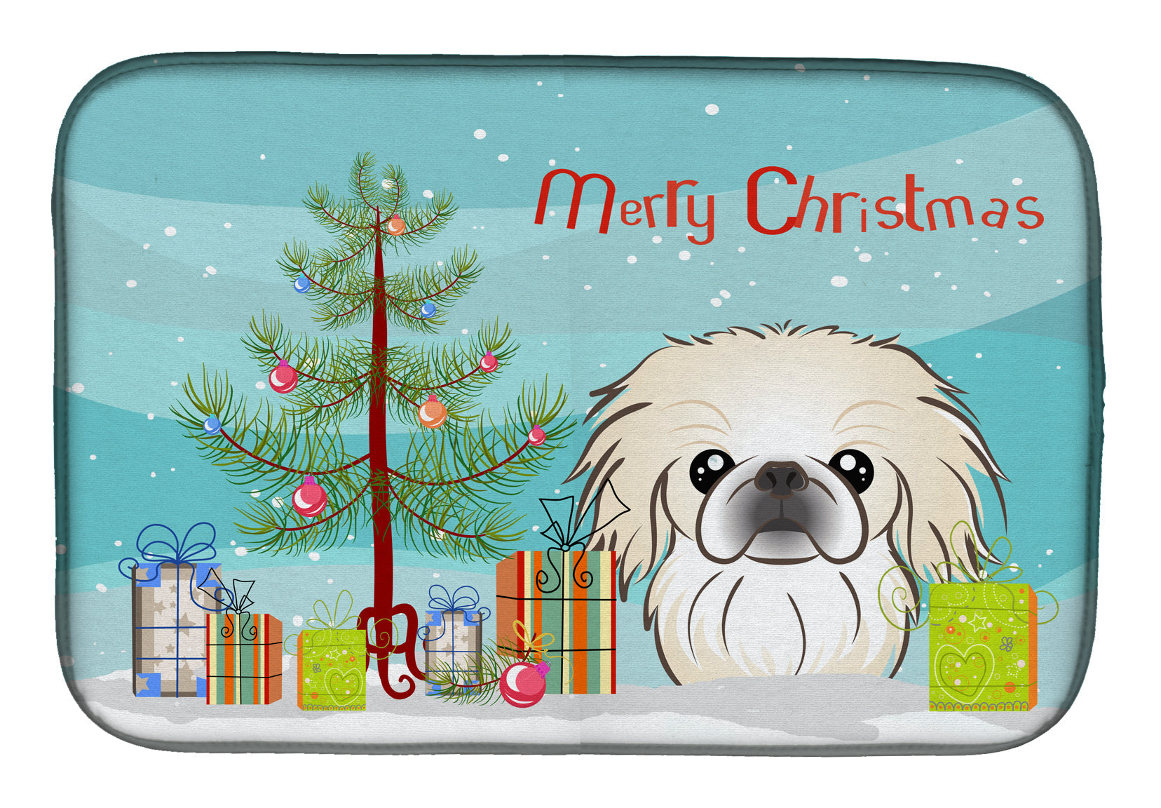 Christmas Tree and Pekingese Dish Drying Mat Absorbent Dish Drying Mat Pad for Kitchen Counter Dish Drainer Mat for Countertop, 14 x 21", Multicolor