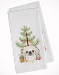 Christmas Tree and Pekingese Kitchen Towel Set of 2 White Dish Towels Decorative Bathroom Hand towel for Hand, Face, Hair, Yoga, Tea, Dishcloth, 19 X 28", White