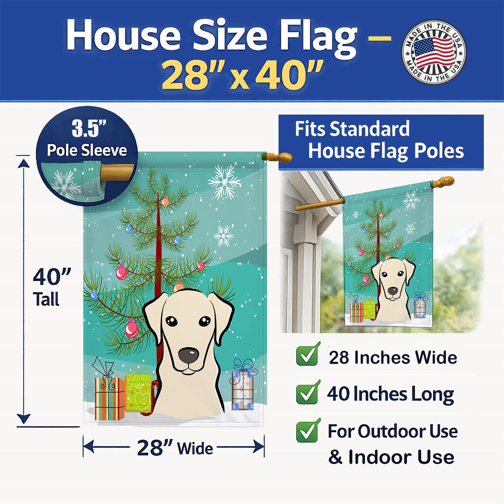 Christmas Tree and Yellow Labrador House Flag 28x40 Porch Sleeve Pole Decorative Outside Yard Banner Artwork Wall Hanging, Polyester