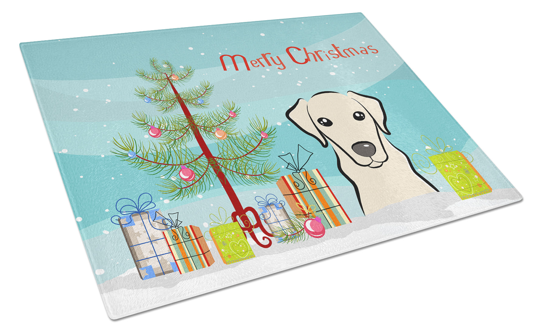 Christmas Tree and Yellow Labrador Cutting Board Tempered Glass Kitchen Cutting Surface, Heat Resistant Chopping, Non-Slip Feet, Food Prep & Serving