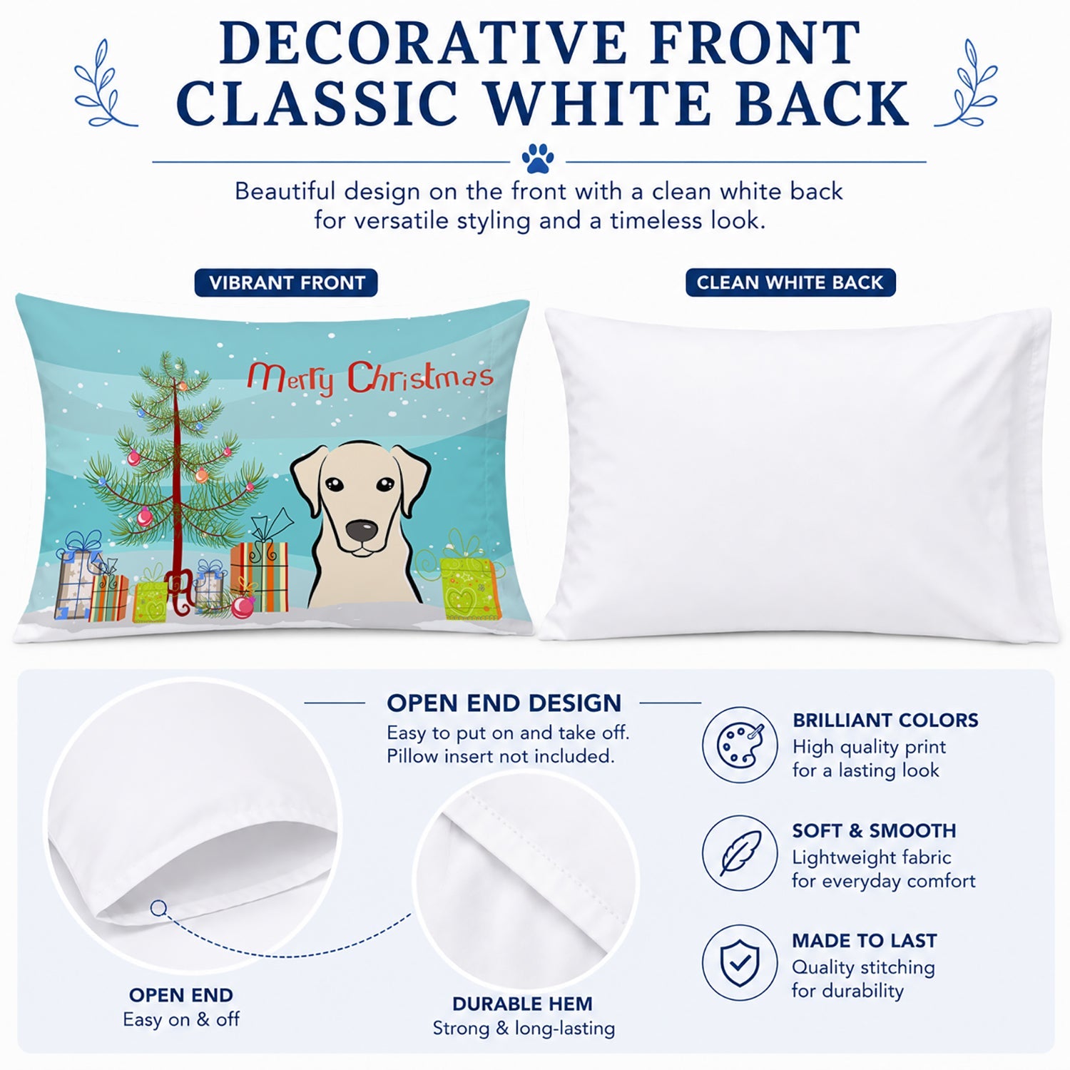 Christmas Tree and Yellow Labrador Standard Pillowcase Lightweight Super Soft Easy Care Decorative Artwork Pillowcase, Standard