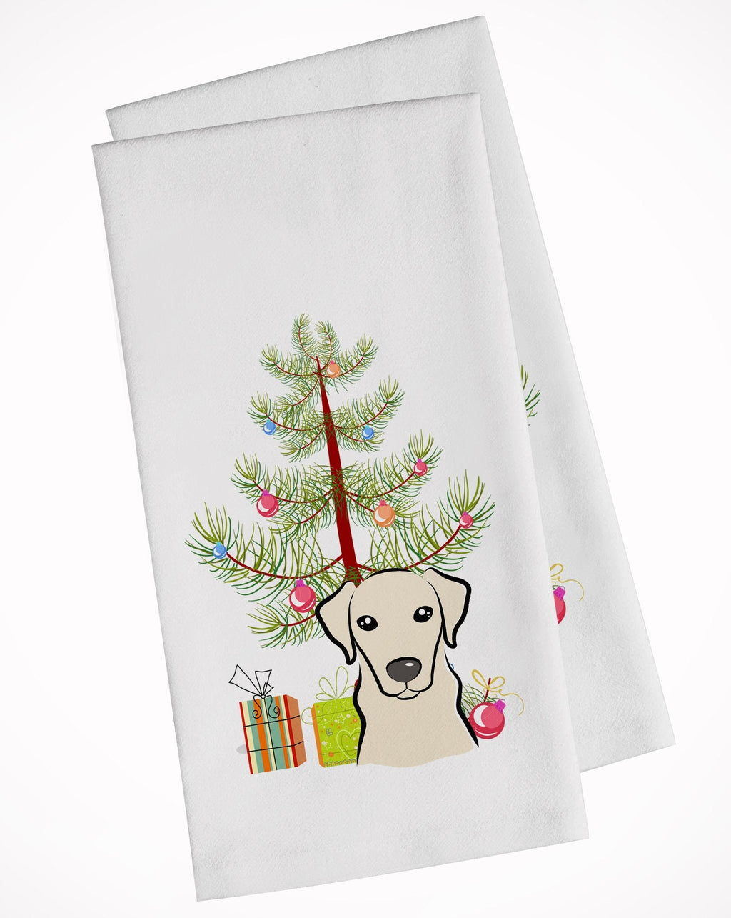Christmas Tree and Yellow Labrador Kitchen Towel Set of 2 White Dish Towels Decorative Bathroom Hand towel for Hand, Face, Hair, Yoga, Tea, Dishcloth, 19 X 28", White