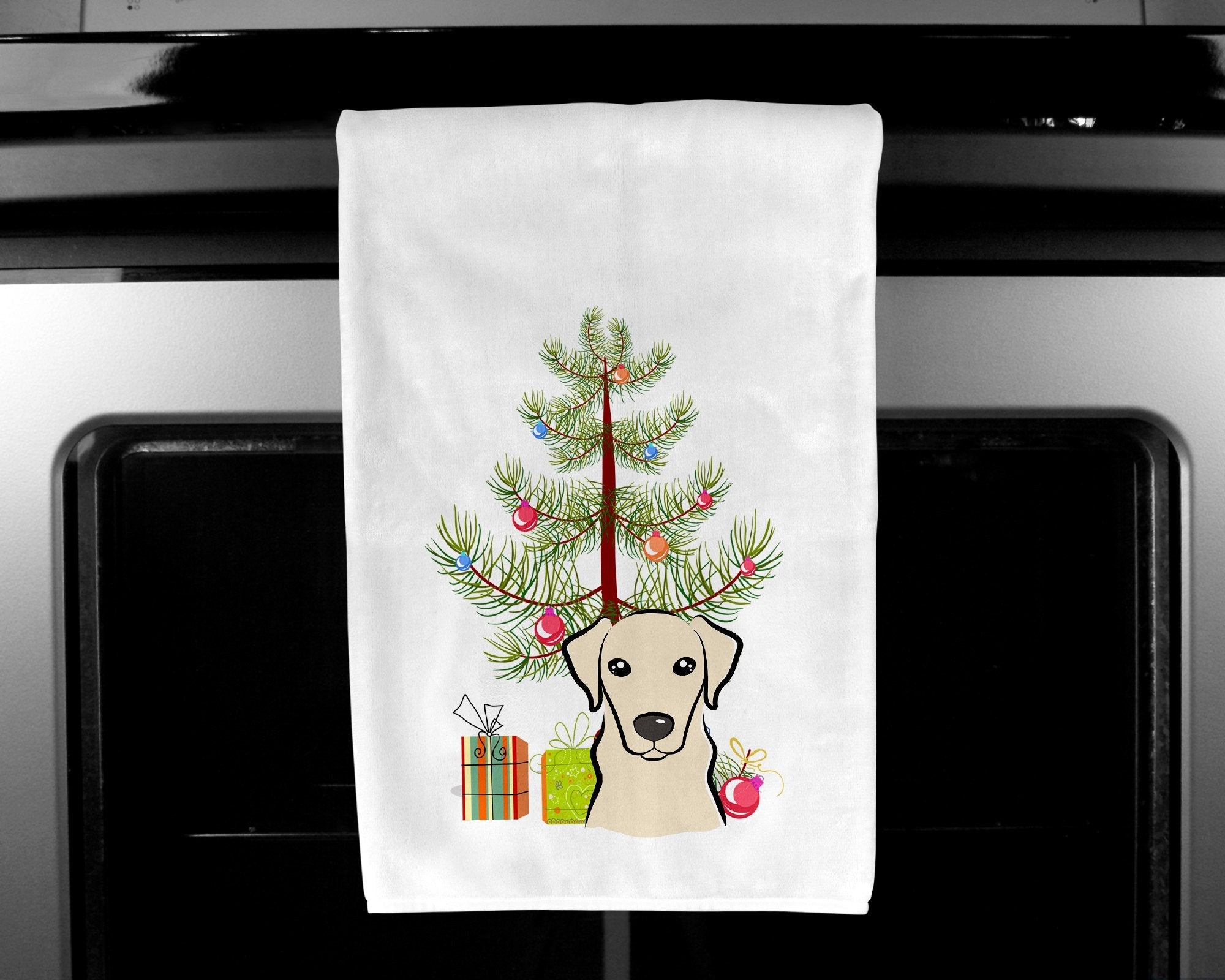 Christmas Tree and Yellow Labrador Kitchen Towel Set of 2 White Dish Towels Decorative Bathroom Hand towel for Hand, Face, Hair, Yoga, Tea, Dishcloth, 19 X 28", White