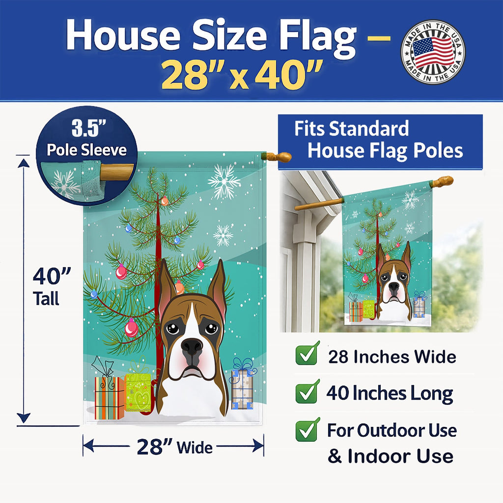 Christmas Tree and Boxer House Flag 28x40 Porch Sleeve Pole Decorative Outside Yard Banner Artwork Wall Hanging, Polyester