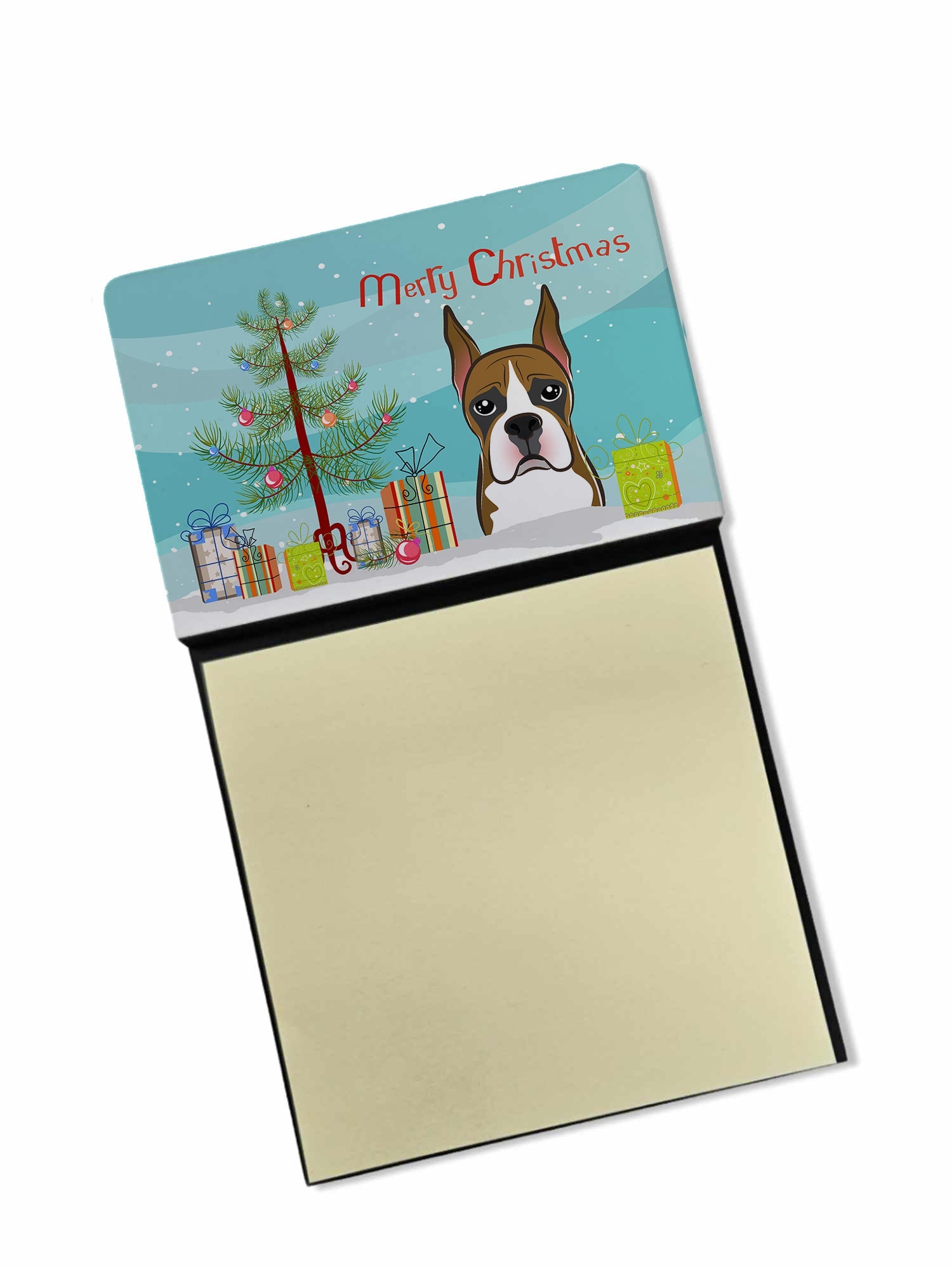 Christmas Tree and Boxer Watercolor Sticky Note Holder Refillable Dispenser Desk Accessory 3x3 Pad Gift