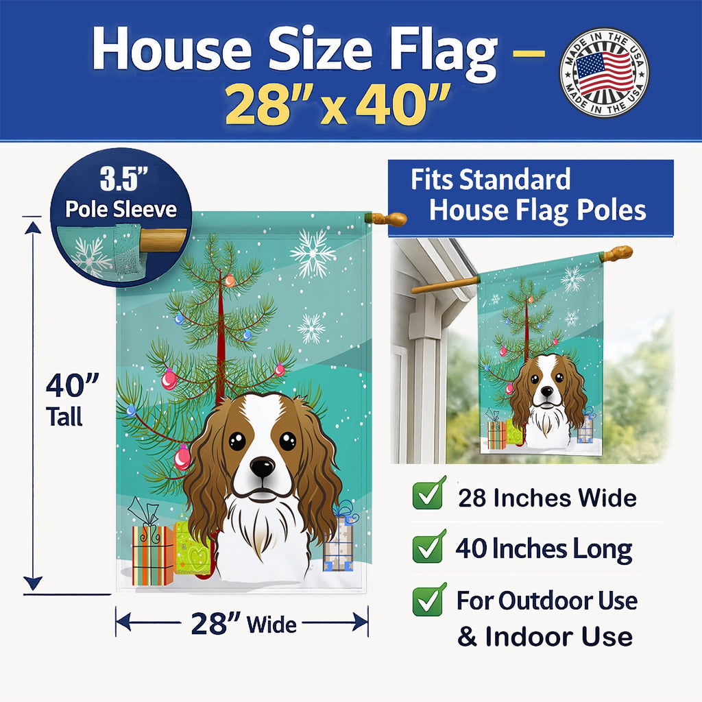 Christmas Tree and Cavalier Spaniel House Flag 28x40 Porch Sleeve Pole Decorative Outside Yard Banner Artwork Wall Hanging, Polyester