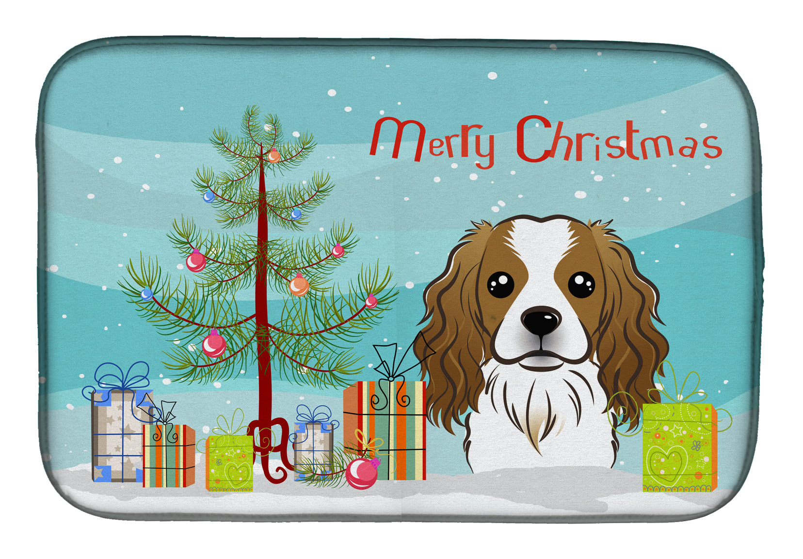 Christmas Tree and Cavalier Spaniel Dish Drying Mat Absorbent Dish Drying Mat Pad for Kitchen Counter Dish Drainer Mat for Countertop, 14 x 21", Multicolor