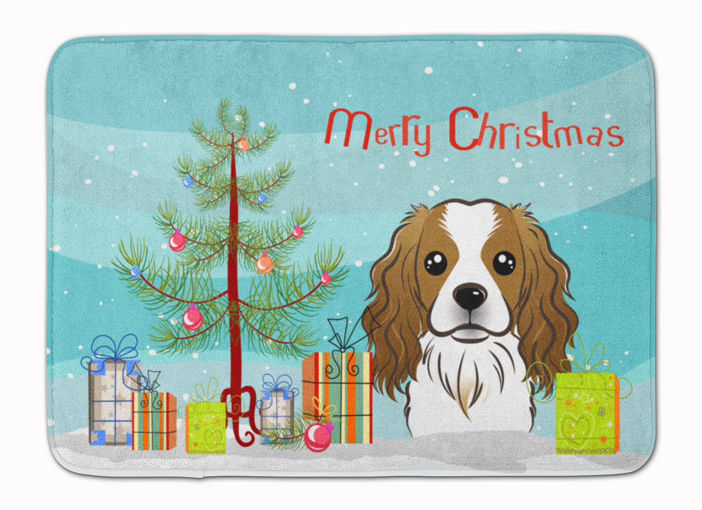 Christmas Tree and Cavalier Spaniel Memory Foam Kitchen Mat Machine Washable Anti-Fatigue Cushion Comfort Bath or Kitchen Rug