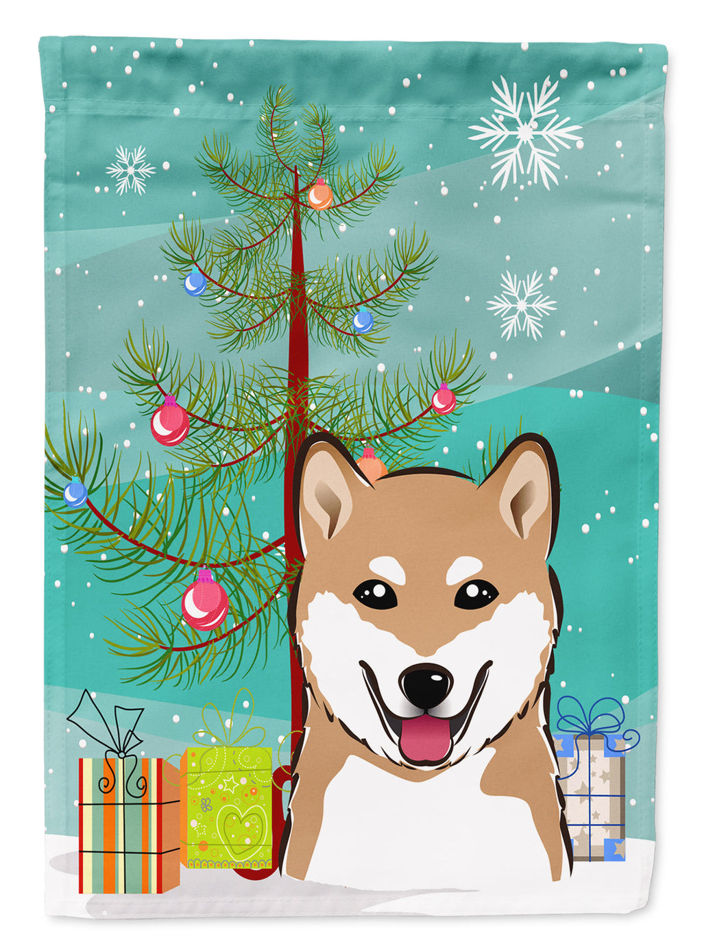 Christmas Tree and Shiba Inu House Flag 28x40 Porch Sleeve Pole Decorative Outside Yard Banner Artwork Wall Hanging, Polyester