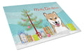 Christmas Tree and Shiba Inu Cutting Board Tempered Glass Kitchen Cutting Surface, Heat Resistant Chopping, Non-Slip Feet, Food Prep & Serving