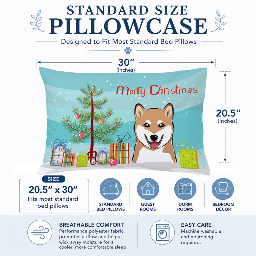 Christmas Tree and Shiba Inu Standard Pillowcase Lightweight Super Soft Easy Care Decorative Artwork Pillowcase, Standard