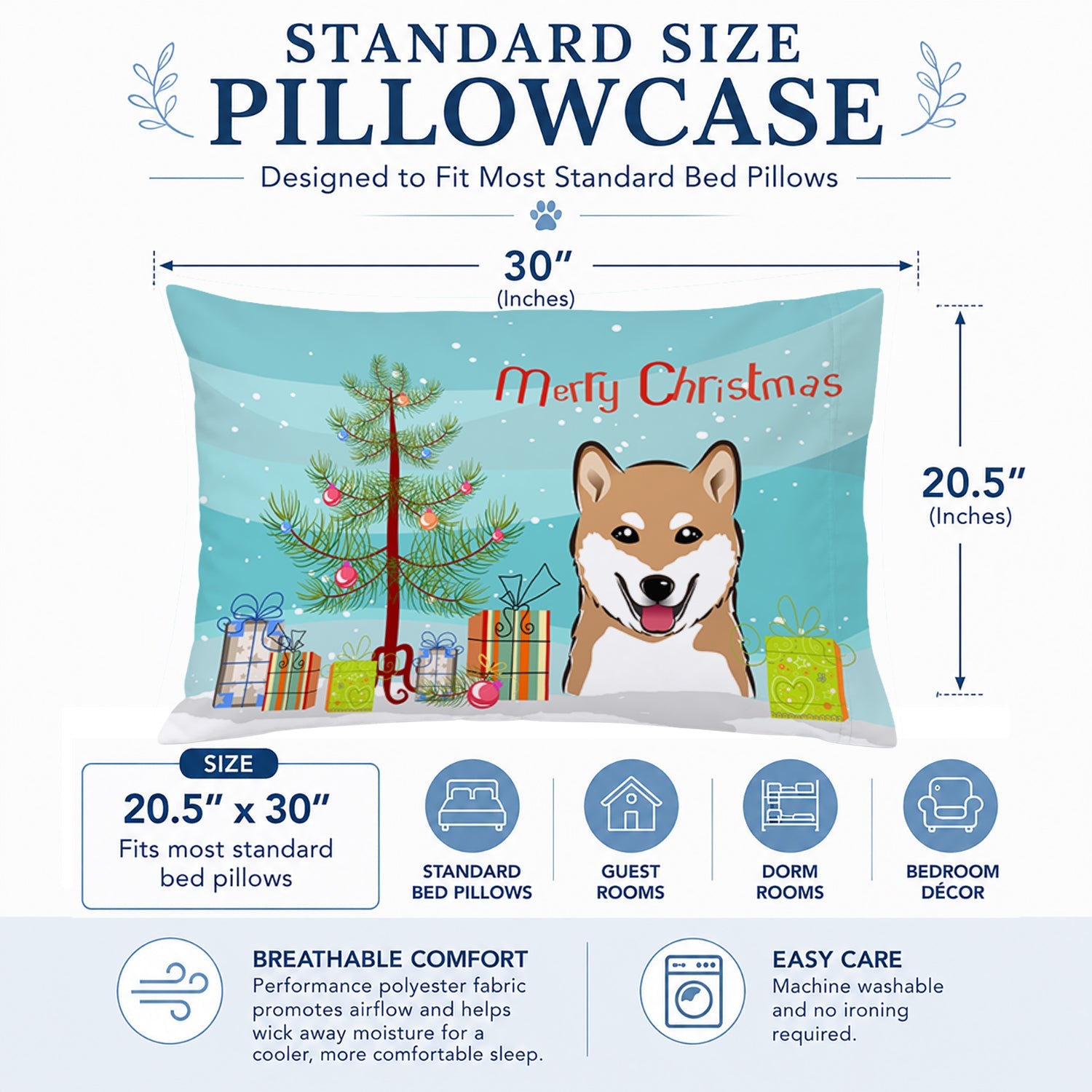 Christmas Tree and Shiba Inu Standard Pillowcase Lightweight Super Soft Easy Care Decorative Artwork Pillowcase, Standard