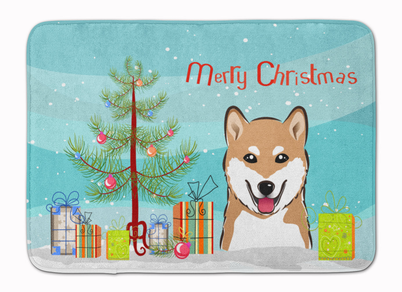 Christmas Tree and Shiba Inu Memory Foam Kitchen Mat Machine Washable Anti-Fatigue Cushion Comfort Bath or Kitchen Rug