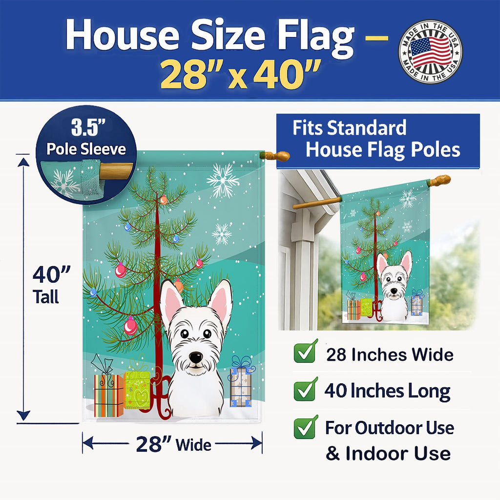 Christmas Tree and Westie House Flag 28x40 Porch Sleeve Pole Decorative Outside Yard Banner Artwork Wall Hanging, Polyester