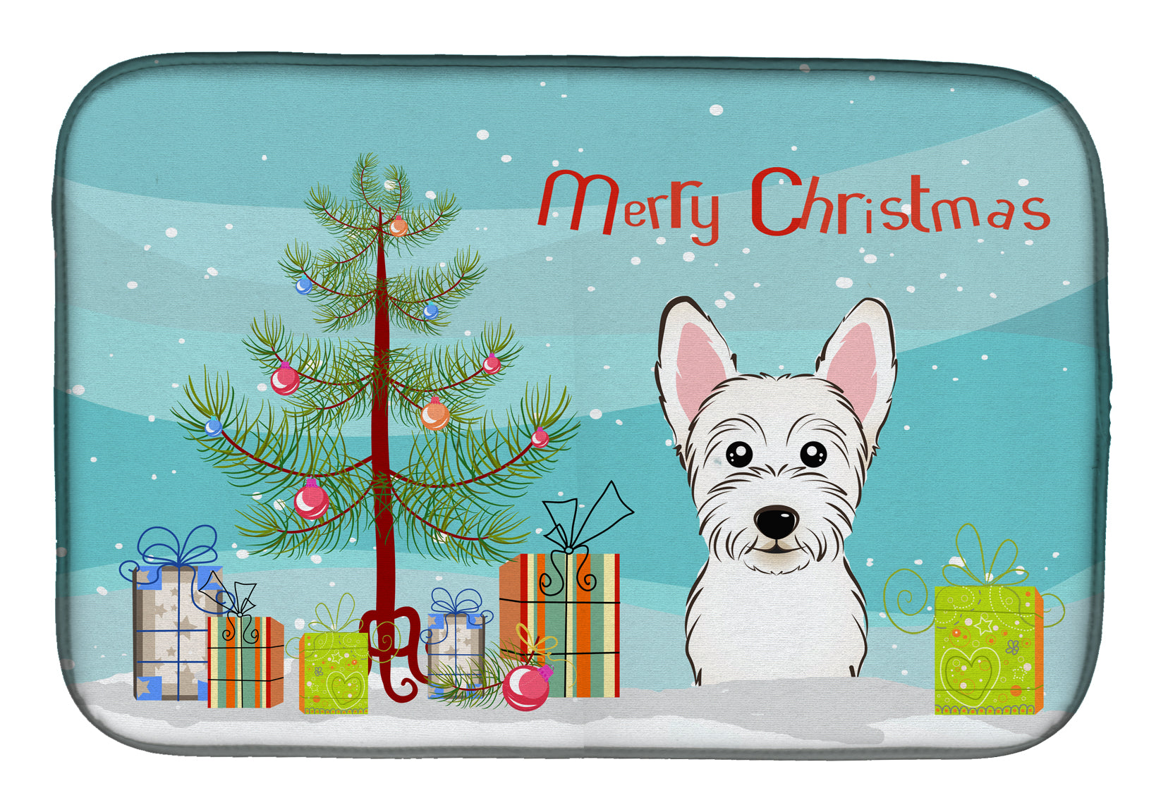 Christmas Tree and Westie Dish Drying Mat Absorbent Dish Drying Mat Pad for Kitchen Counter Dish Drainer Mat for Countertop, 14 x 21", Multicolor