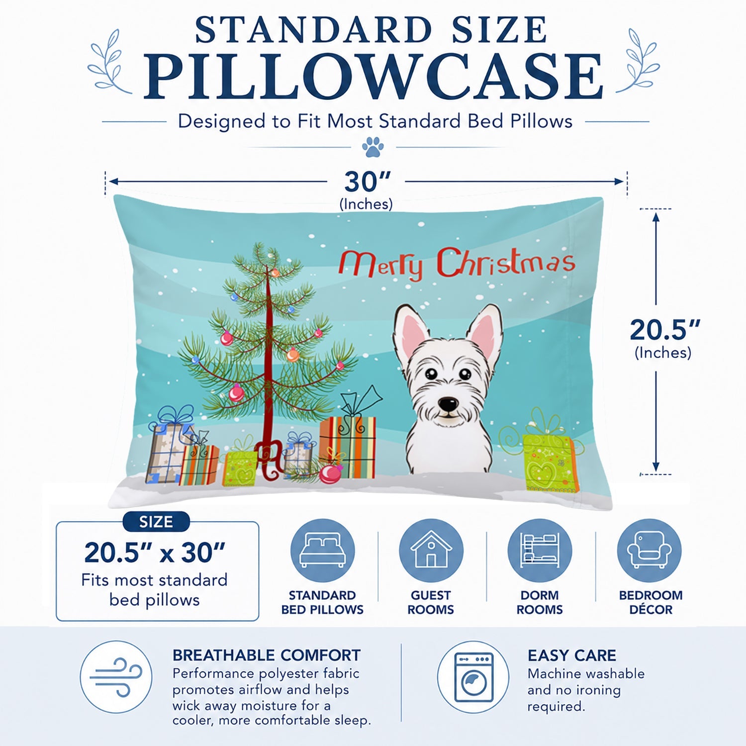 Christmas Tree and Westie Standard Pillowcase Lightweight Super Soft Easy Care Decorative Artwork Pillowcase, Standard