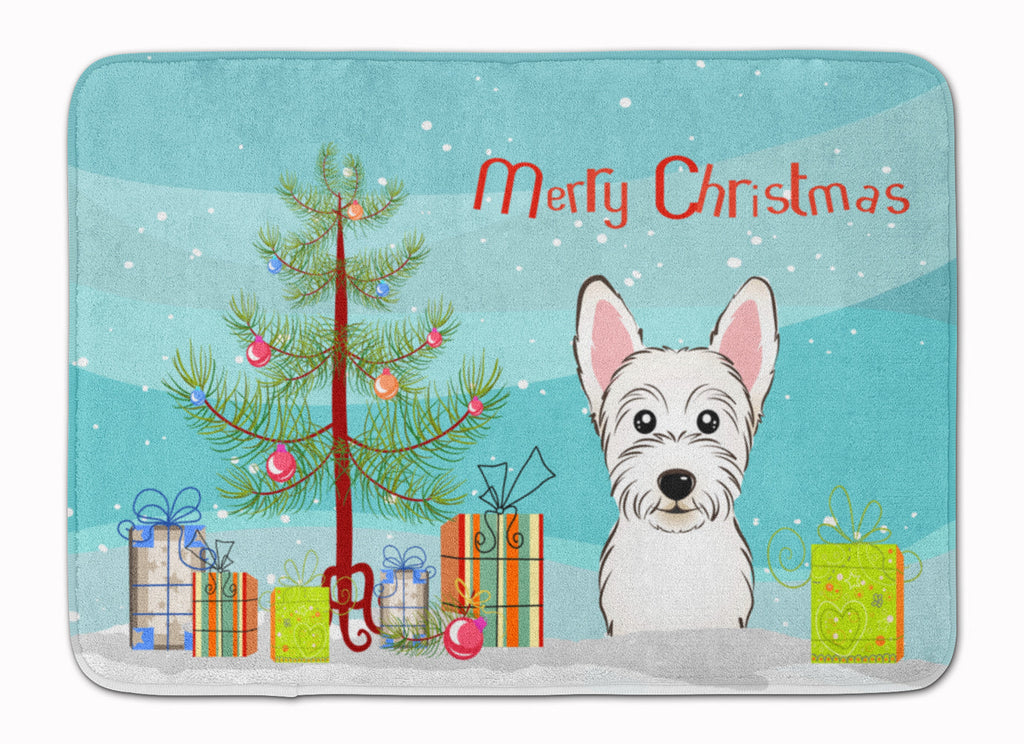 Christmas Tree and Westie Memory Foam Kitchen Mat Machine Washable Anti-Fatigue Cushion Comfort Bath or Kitchen Rug