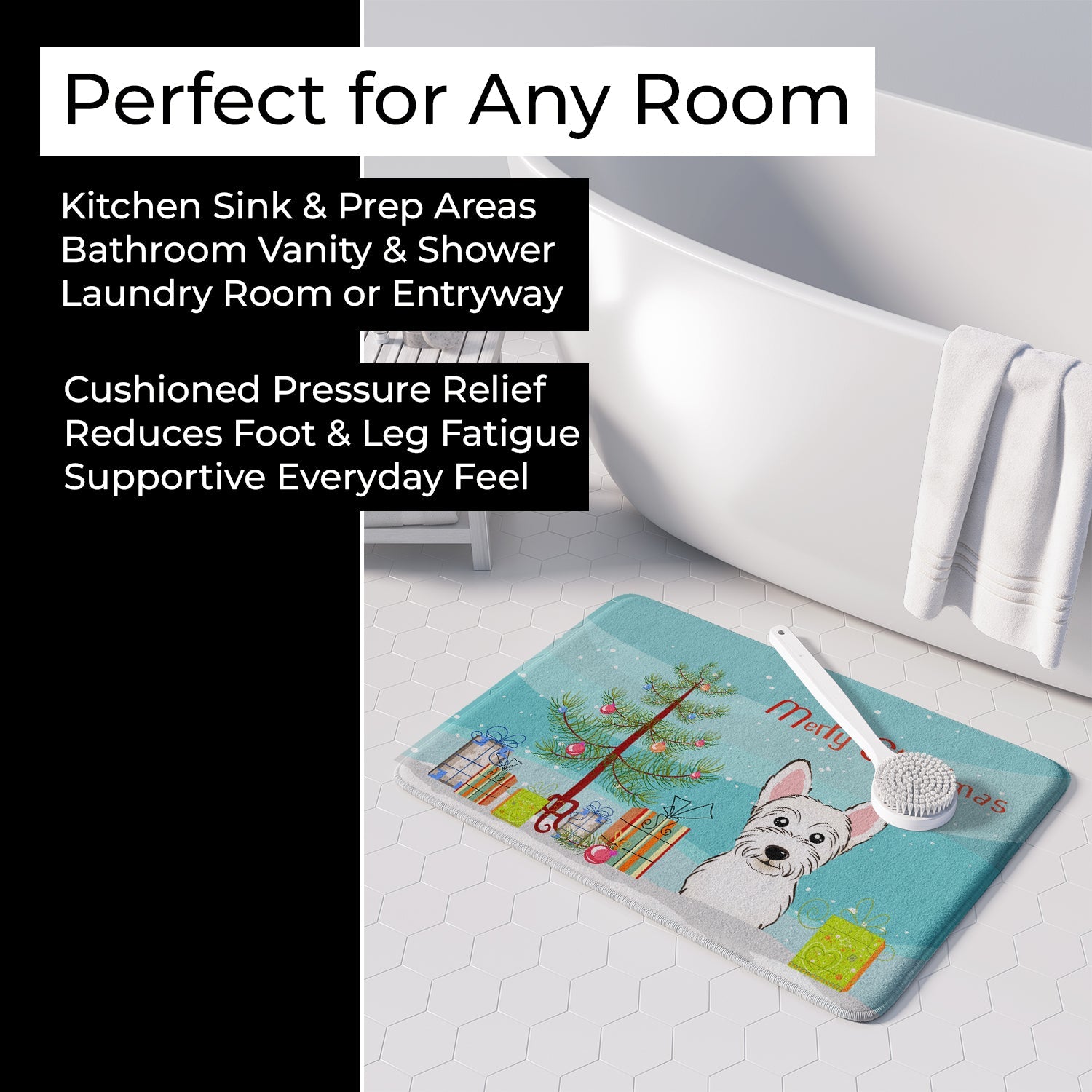 Christmas Tree and Westie Memory Foam Kitchen Mat Machine Washable Anti-Fatigue Cushion Comfort Bath or Kitchen Rug