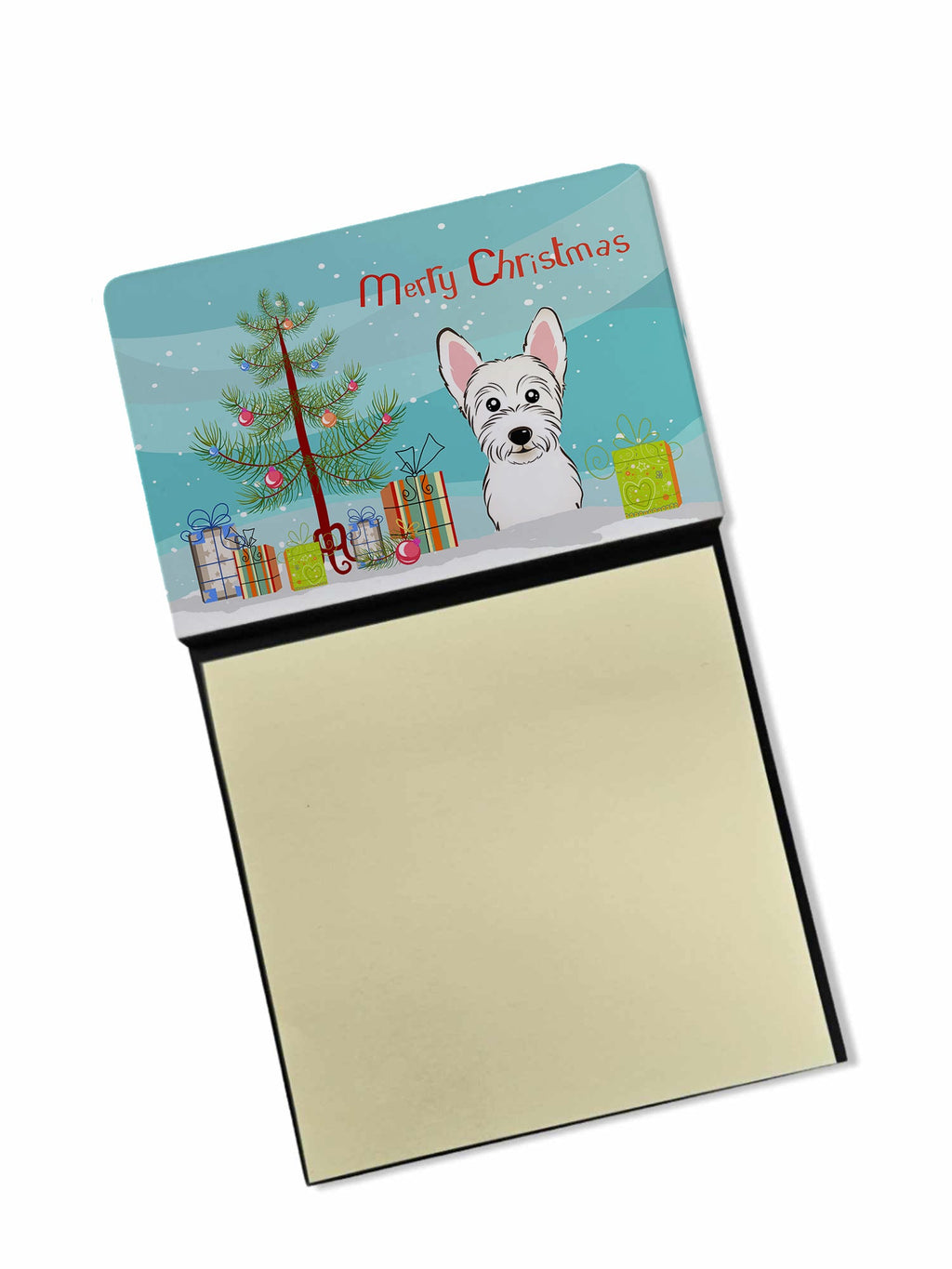 Christmas Tree and Westie Watercolor Sticky Note Holder Refillable Dispenser Desk Accessory 3x3 Pad Gift