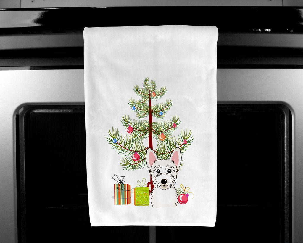 Christmas Tree and Westie Kitchen Towel Set of 2 White Dish Towels Decorative Bathroom Hand towel for Hand, Face, Hair, Yoga, Tea, Dishcloth, 19 X 28", White