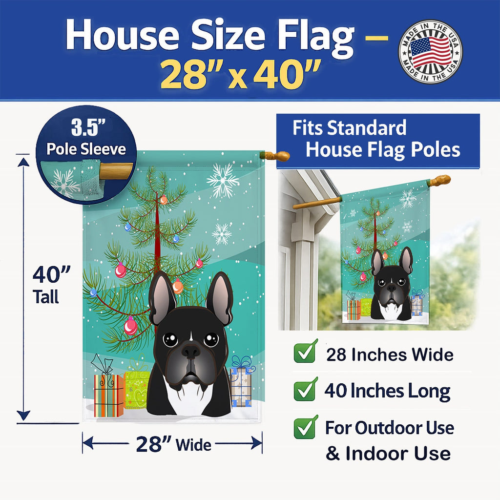 Christmas Tree and French Bulldog House Flag 28x40 Porch Sleeve Pole Decorative Outside Yard Banner Artwork Wall Hanging, Polyester