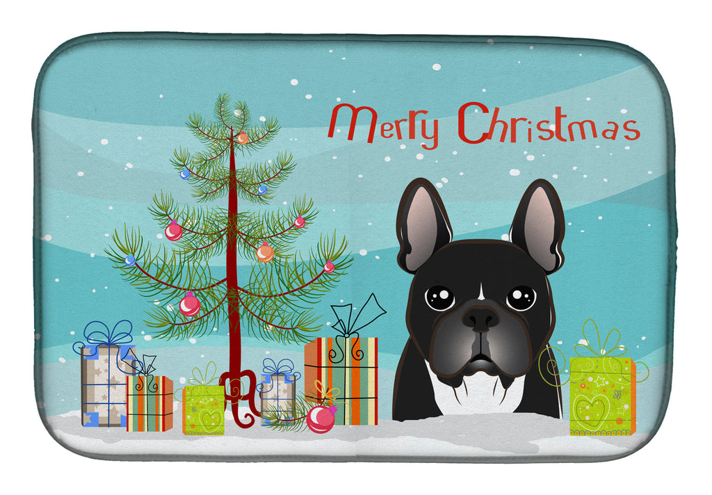 Christmas Tree and French Bulldog Dish Drying Mat Absorbent Dish Drying Mat Pad for Kitchen Counter Dish Drainer Mat for Countertop, 14 x 21", Multicolor
