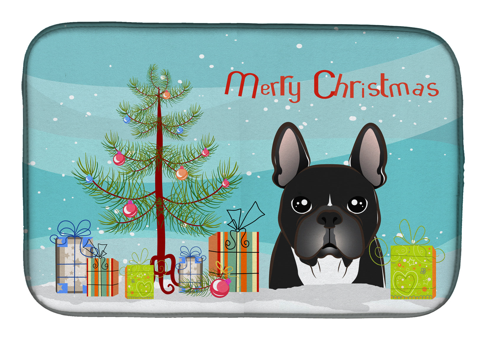 Christmas Tree and French Bulldog Dish Drying Mat Absorbent Dish Drying Mat Pad for Kitchen Counter Dish Drainer Mat for Countertop, 14 x 21", Multicolor