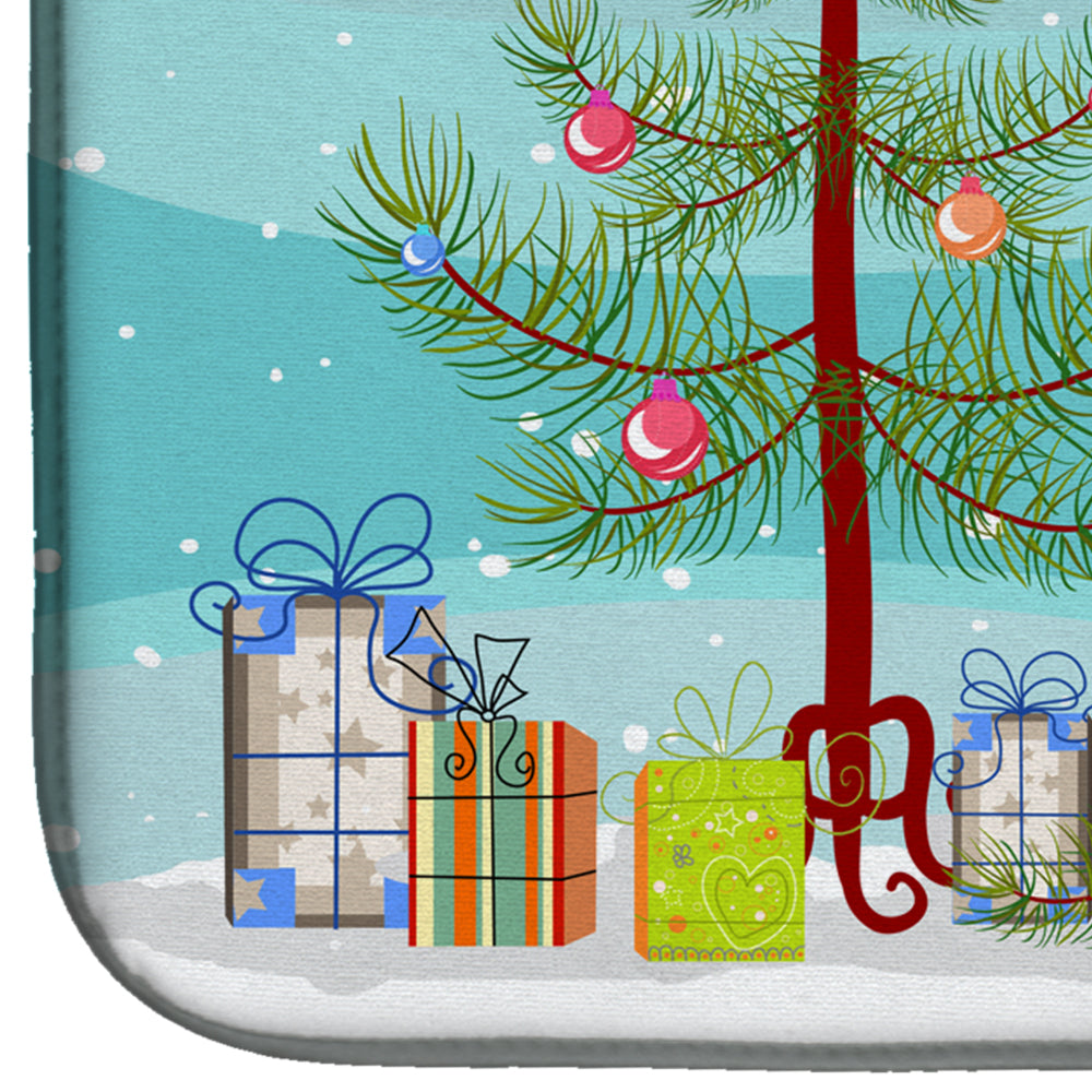 Christmas Tree and French Bulldog Dish Drying Mat Absorbent Dish Drying Mat Pad for Kitchen Counter Dish Drainer Mat for Countertop, 14 x 21", Multicolor