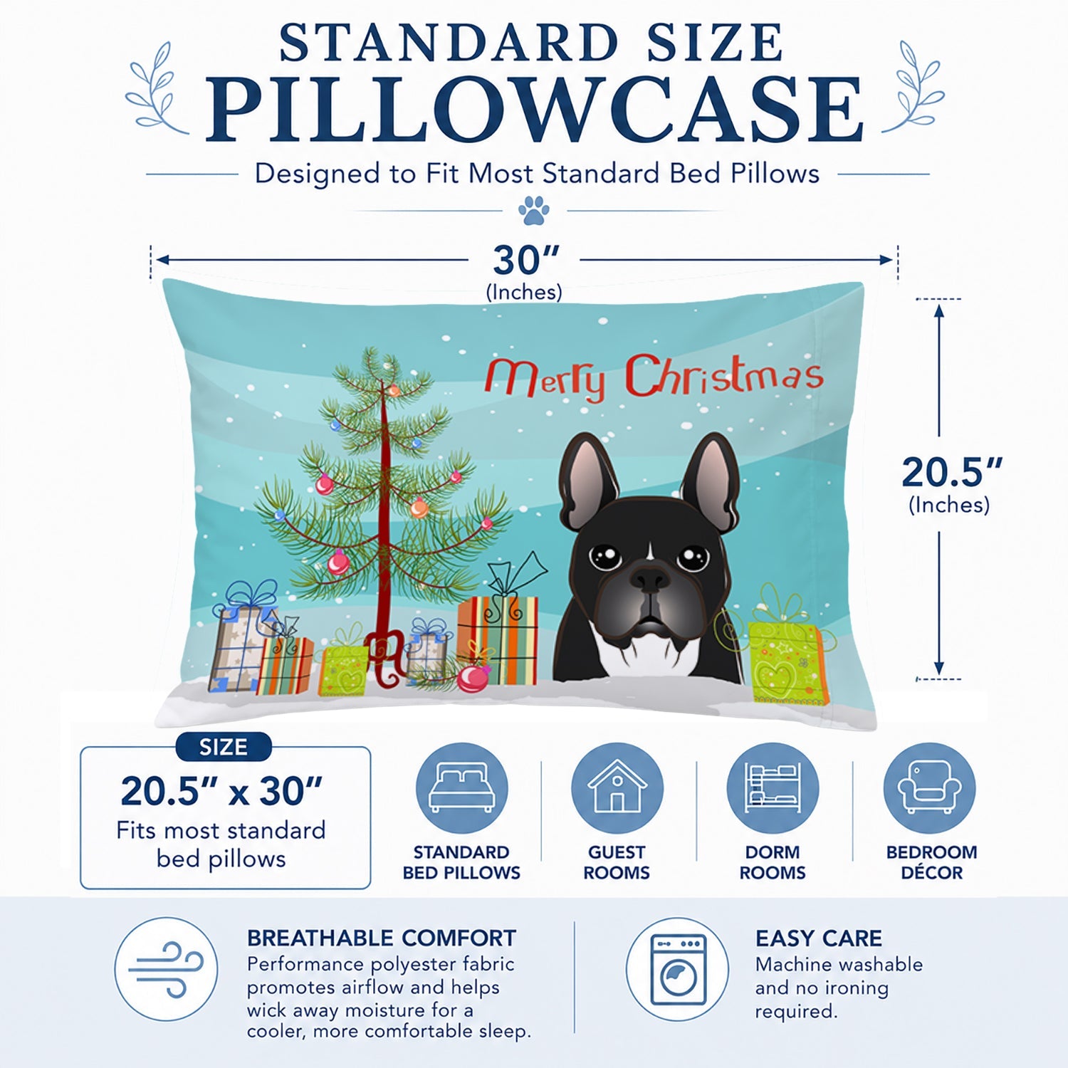 Christmas Tree and French Bulldog Standard Pillowcase Lightweight Super Soft Easy Care Decorative Artwork Pillowcase, Standard