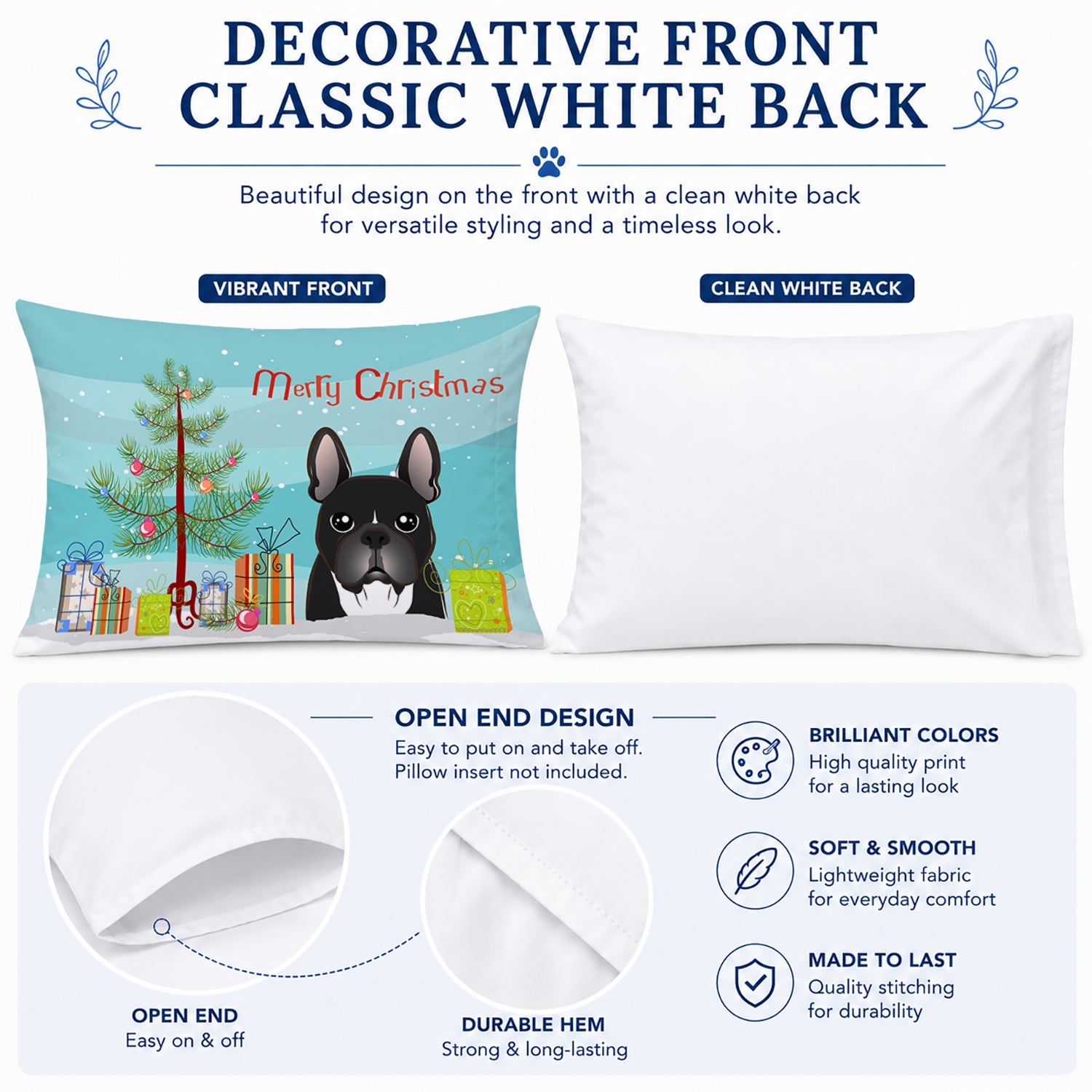 Christmas Tree and French Bulldog Standard Pillowcase Lightweight Super Soft Easy Care Decorative Artwork Pillowcase, Standard